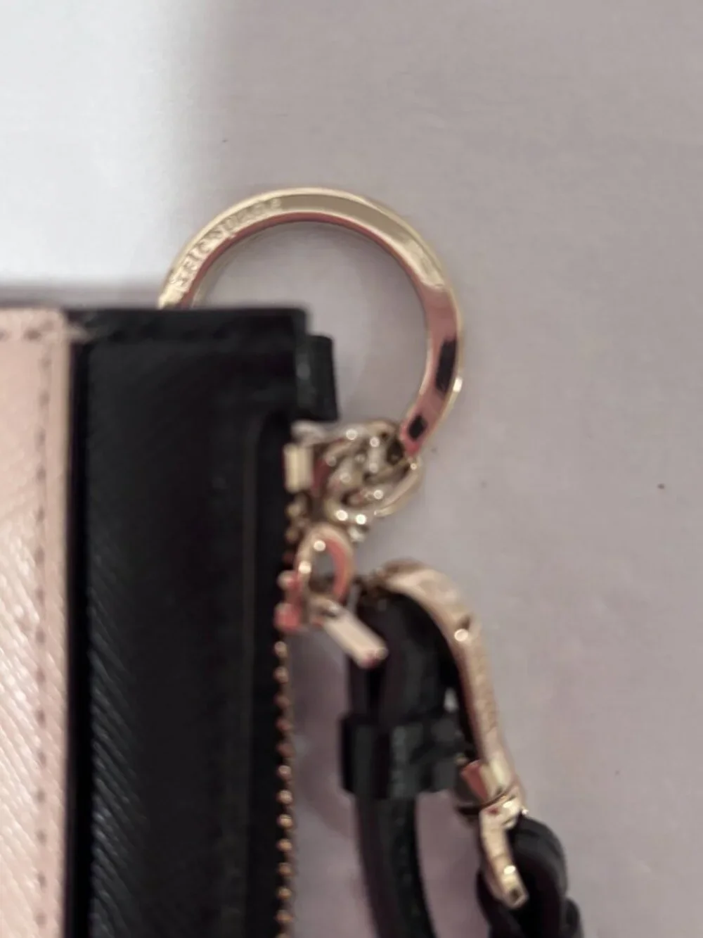 Kate Spade Spencer Cardholder Wristlet Warm Beige Black Saffiano Leather